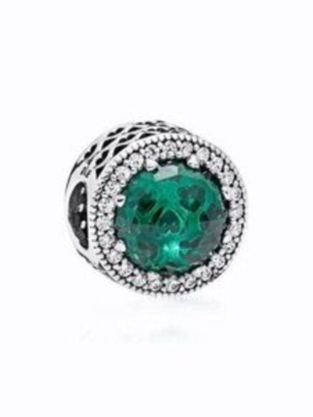 Pandora Green Crystal Skull Charm with Clear Cubic Zirconia Halo